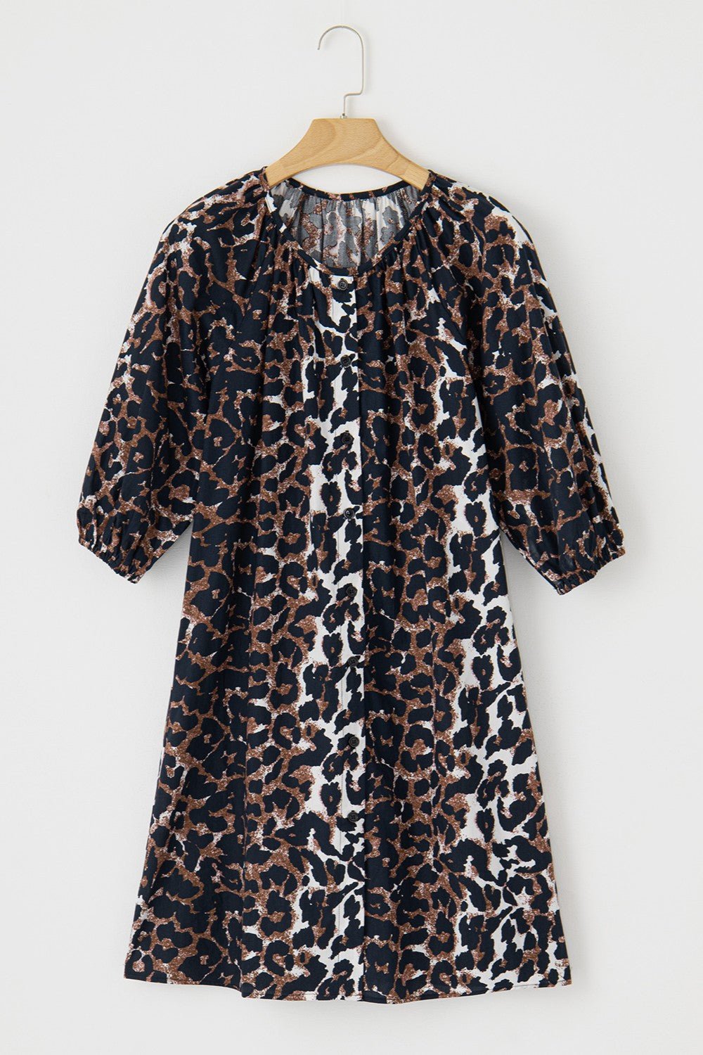 Leopard Button Up Half Sleeve Mini Dress - Cowtown Bling N Things