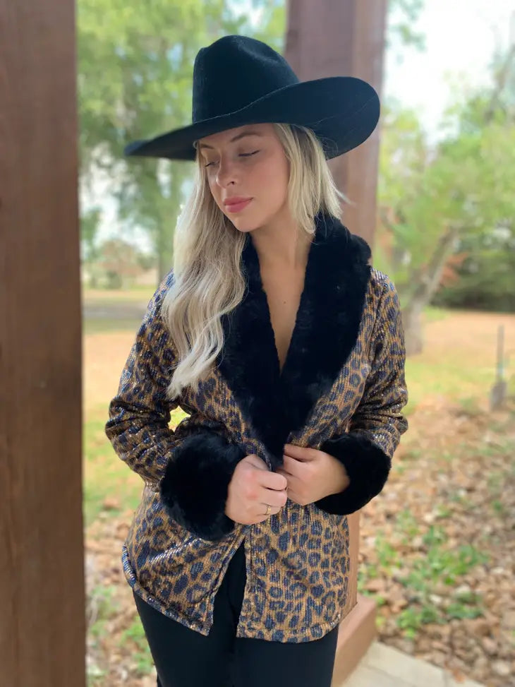 Sequin Leopard Jacket - Cowtown Bling N Things