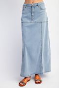 Easel| Mineral Washed Maxi Denim Skirt| Washed Denim|S-L