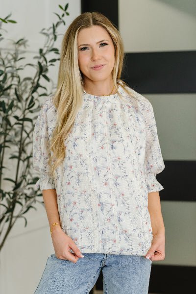 Lovelo – Sweet Ruffle Affair High Neck Blouse in Blue - Cowtown Bling N Things