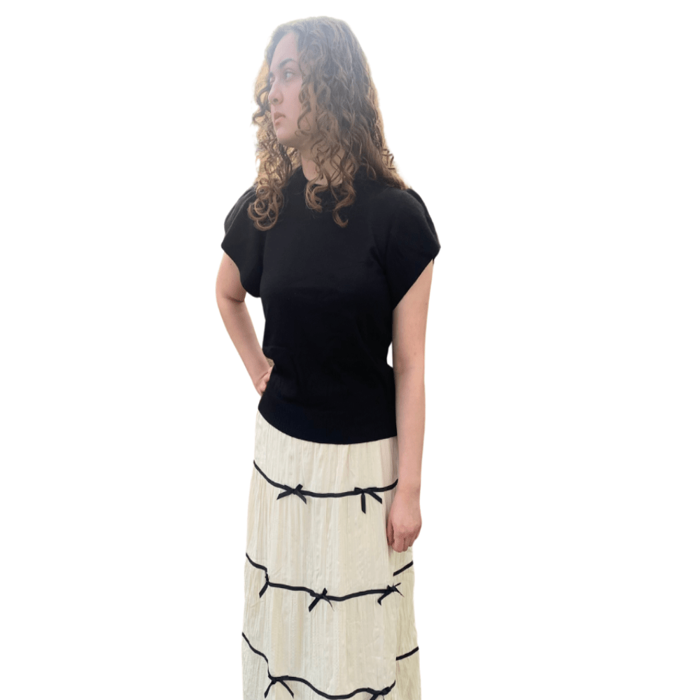 MainStrip |Ruffle Sleeve Sweater |Short Sleeve| Black| S - L - Cowtown Bling N Things