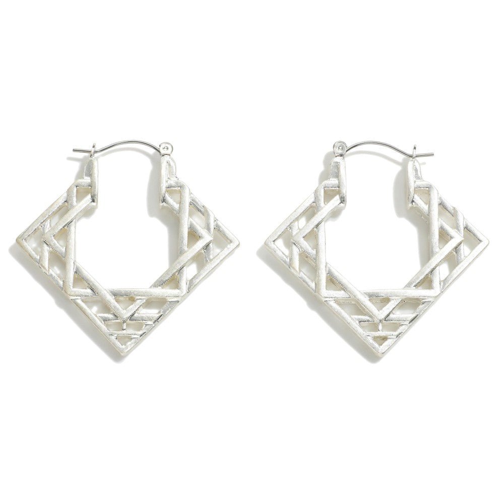 Metal Tone Square Hoop Earrings - Cowtown Bling N Things