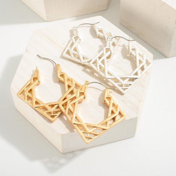 Metal Tone Square Hoop Earrings - Cowtown Bling N Things