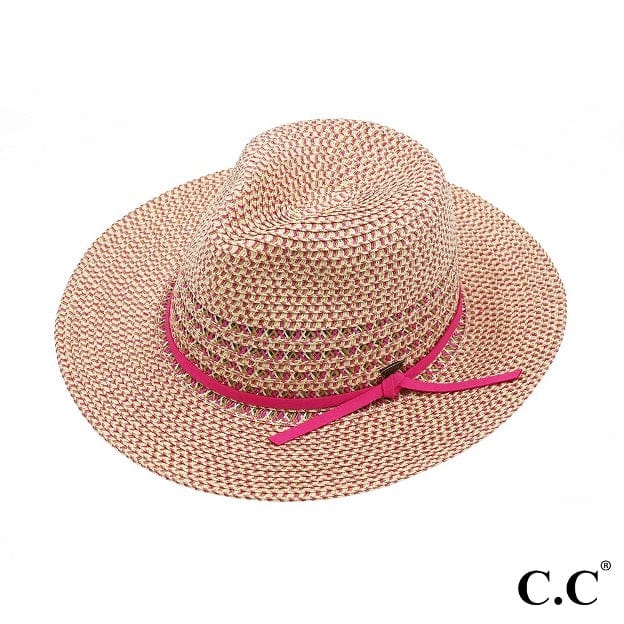 Multi - Color Heather Panama Straw Hat With Faux Suede Trim Band - Cowtown Bling N Things