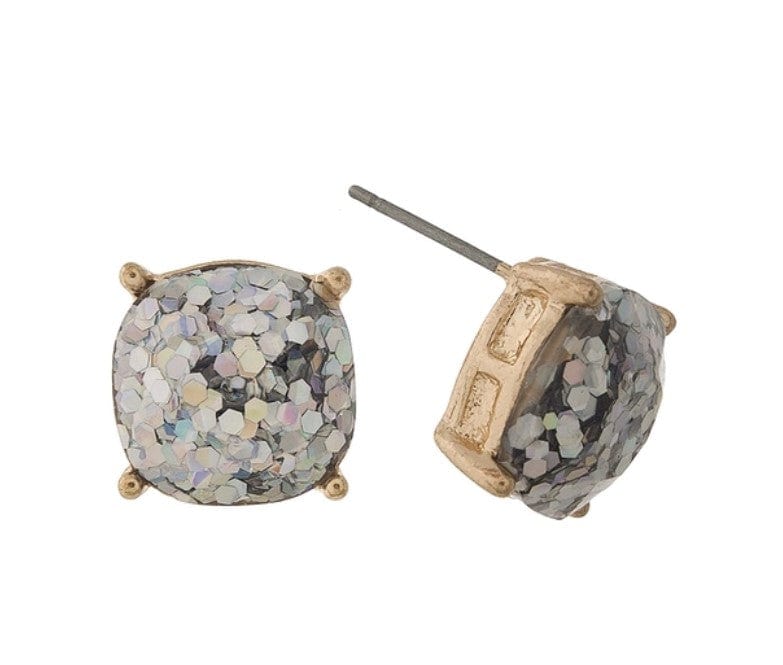 Multi colored glitter Gold Tone Stud Earrings - Cowtown Bling N Things