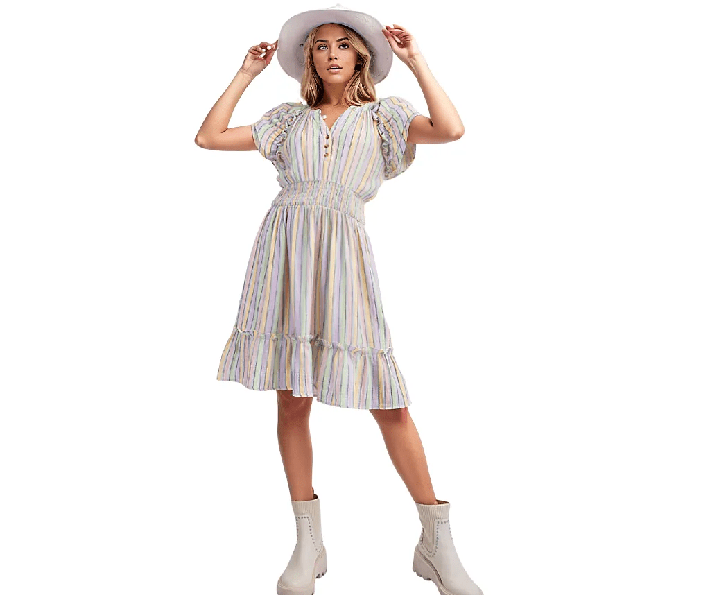 Multi - colored Pastel Stripe Dress - Cowtown Bling N Things