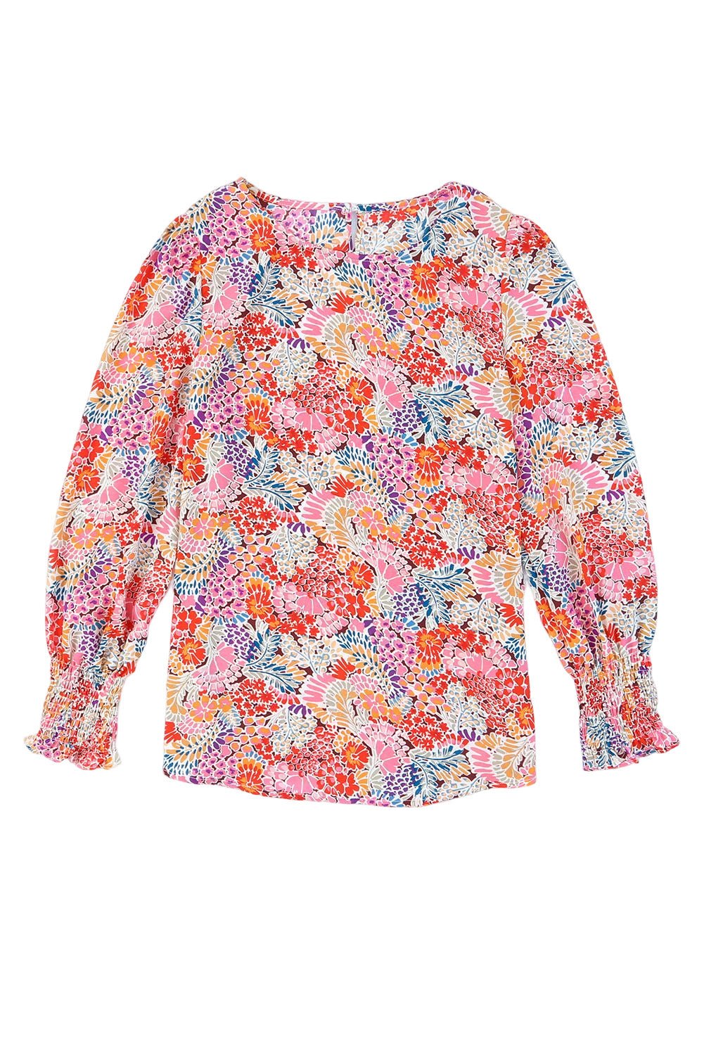 Multicolor Floral Print Smocked Cuffs Long Sleeve Blouse - Cowtown Bling N Things