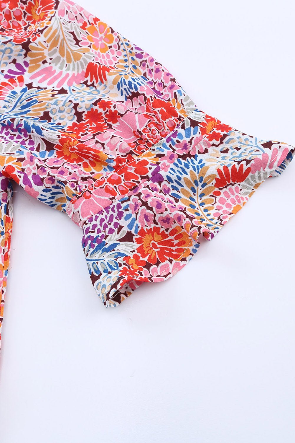 Multicolor Floral Print Smocked Cuffs Long Sleeve Blouse - Cowtown Bling N Things