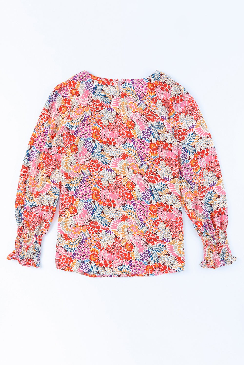 Multicolor Floral Print Smocked Cuffs Long Sleeve Blouse - Cowtown Bling N Things