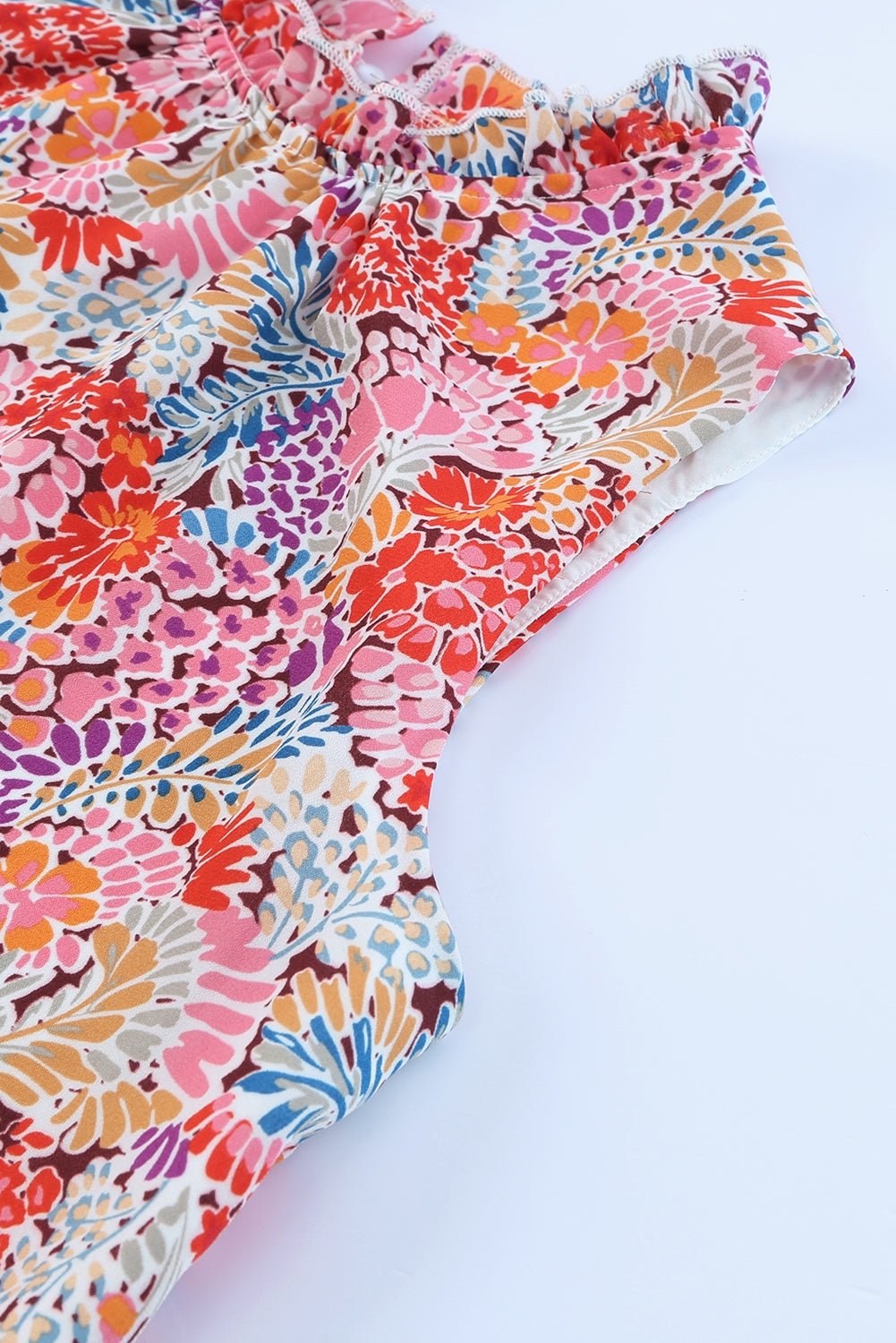 Multicolor Floral Print Smocked Cuffs Long Sleeve Blouse - Cowtown Bling N Things