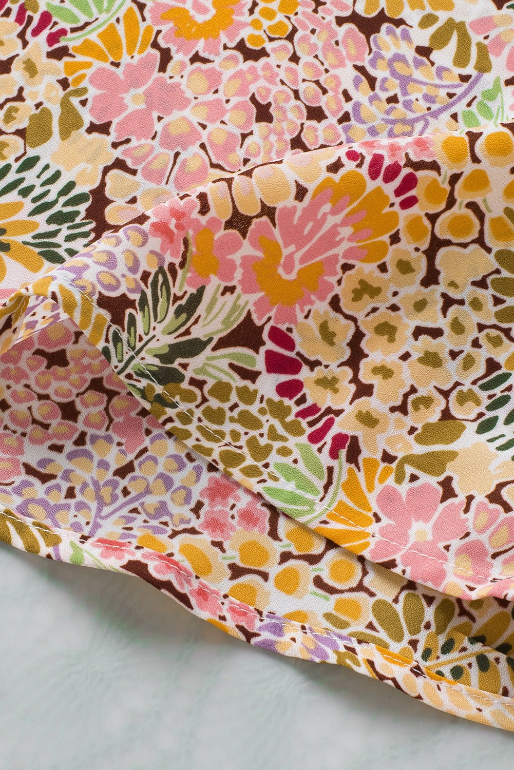 Multicolor Floral Print Smocked Cuffs Long Sleeve Blouse - Cowtown Bling N Things