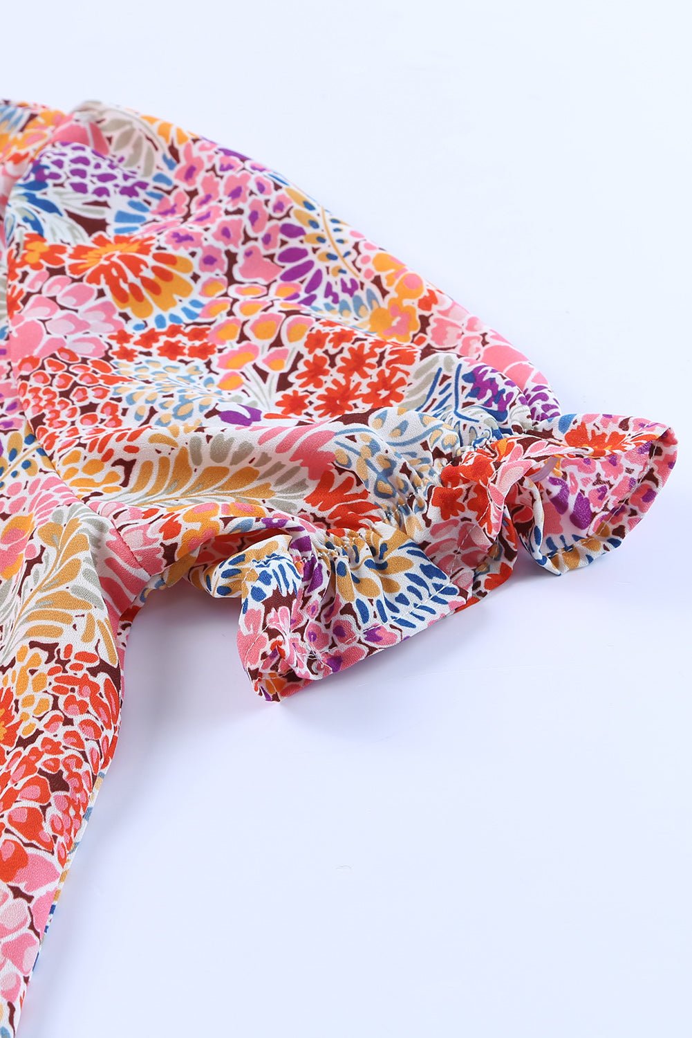 Multicolor Floral Print Smocked Cuffs Long Sleeve Blouse - Cowtown Bling N Things