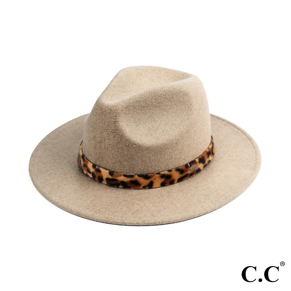 C.C Vegan Felt Panama Hat With Leopard Trim Band - Cowtown Bling N Things