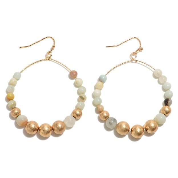 Natural Stone Beaded Hoop Drop Earrings - Cowtown Bling N Things