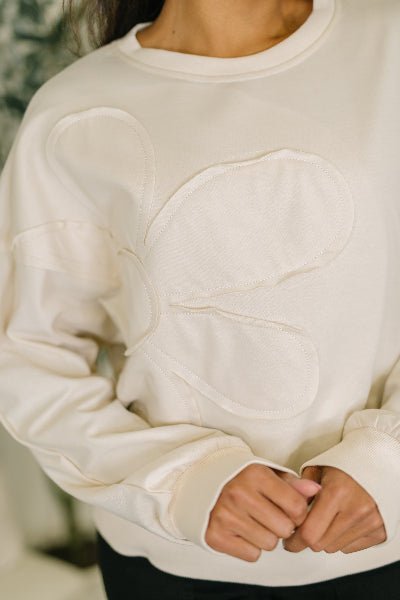 One Eleven North Petal Poise Floral Applique Pullover in Neutral - Cowtown Bling N Things