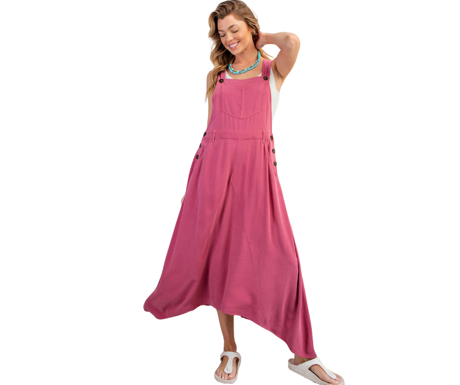front view of jump suit  poly linen dress