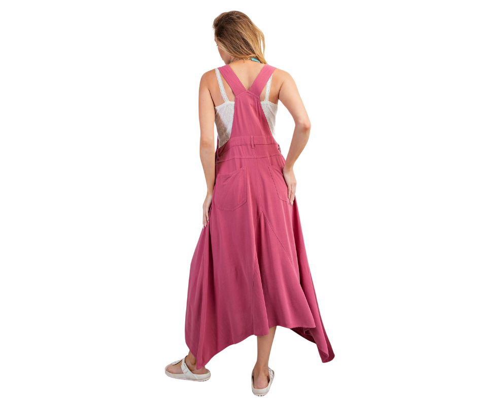 back view of jump suit poly linen dress