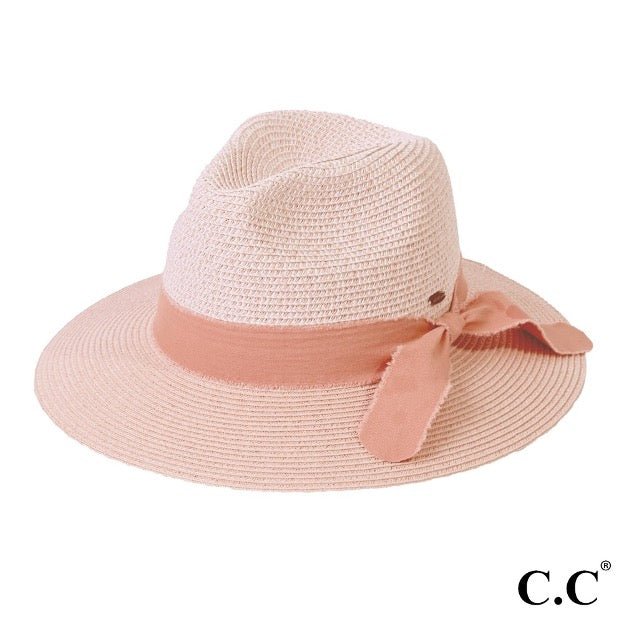 Panama Hat With Frayed Bow - Cowtown Bling N Things