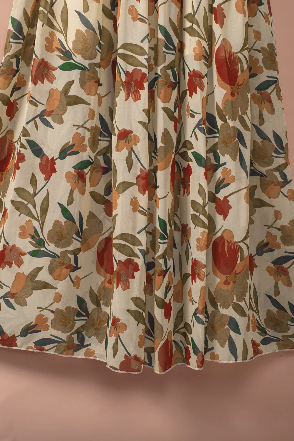 Pastel Red Floral Print Ruffle Trim Plunge Neckline Maxi Dress - Cowtown Bling N Things