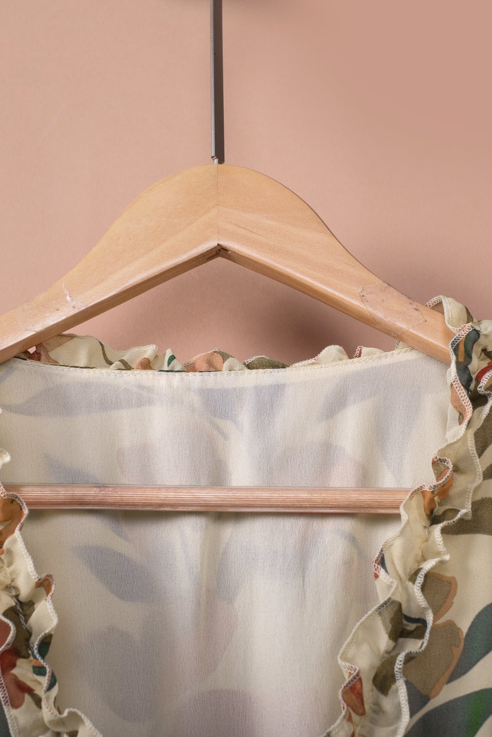 Pastel Red Floral Print Ruffle Trim Plunge Neckline Maxi Dress - Cowtown Bling N Things