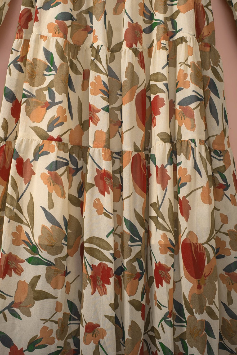 Pastel Red Floral Print Ruffle Trim Plunge Neckline Maxi Dress - Cowtown Bling N Things