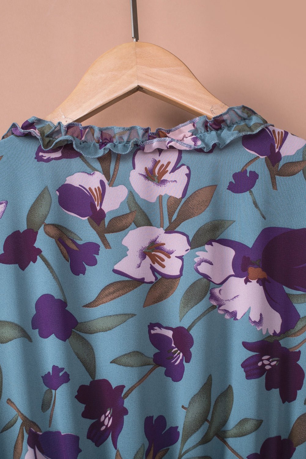 Pastel Red Floral Print Ruffle Trim Plunge Neckline Maxi Dress - Cowtown Bling N Things