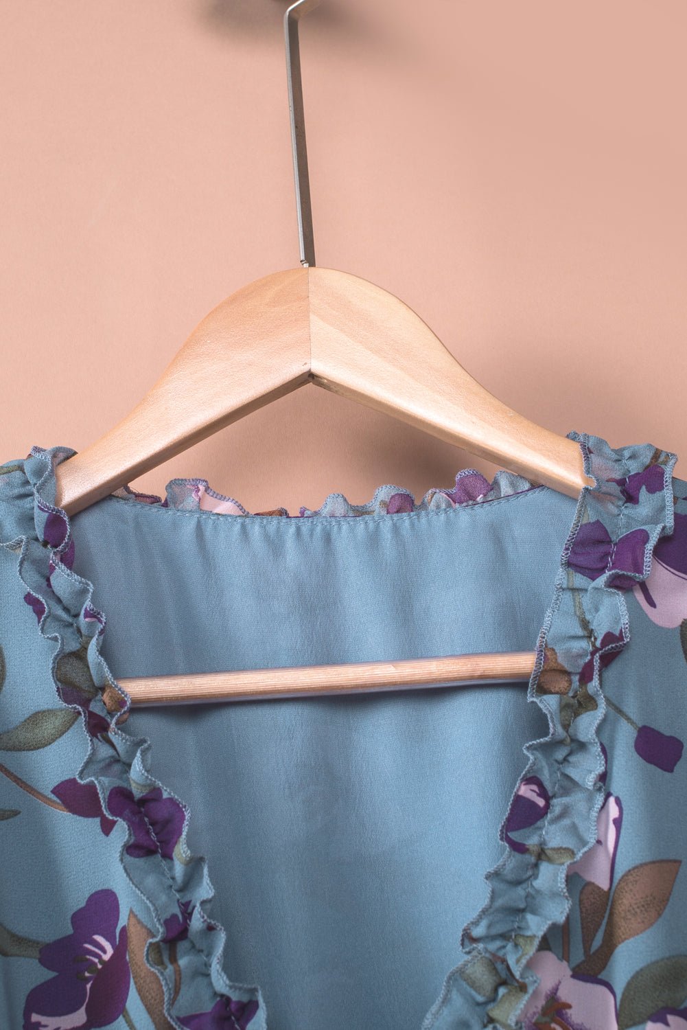 Pastel Red Floral Print Ruffle Trim Plunge Neckline Maxi Dress - Cowtown Bling N Things