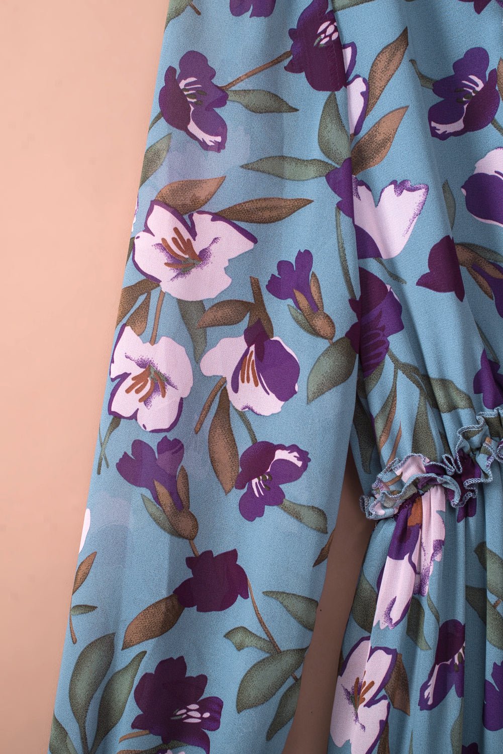 Pastel Red Floral Print Ruffle Trim Plunge Neckline Maxi Dress - Cowtown Bling N Things