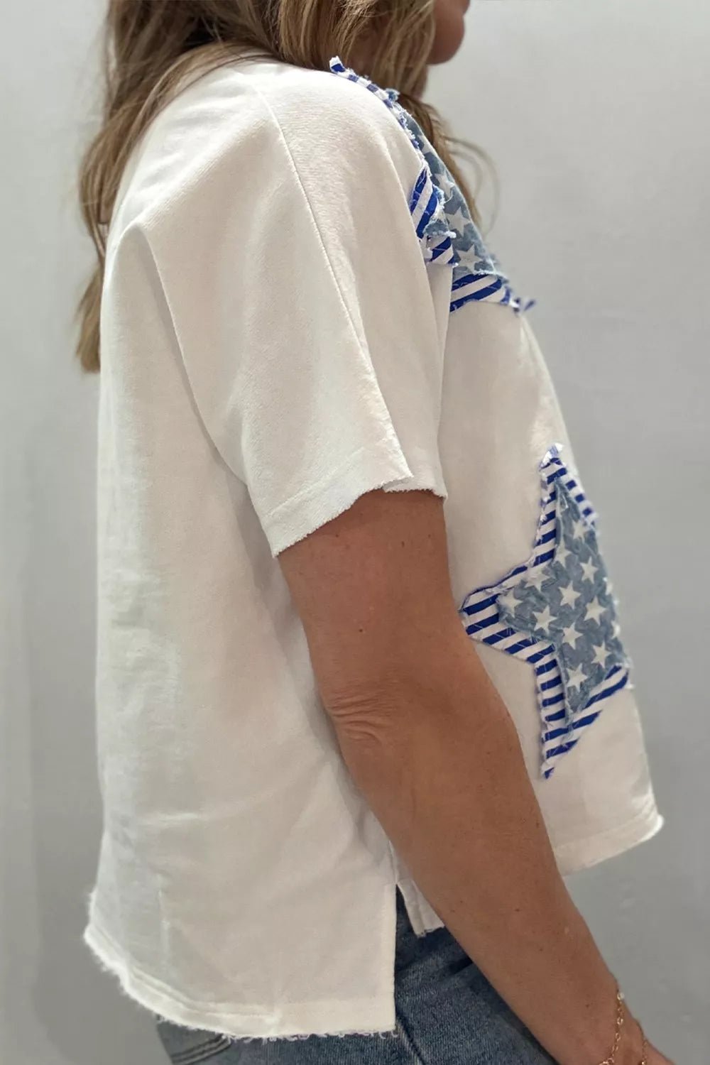 Patriot Star Patched Notched Neck Mineral Washed Tee - Cowtown Bling N Things