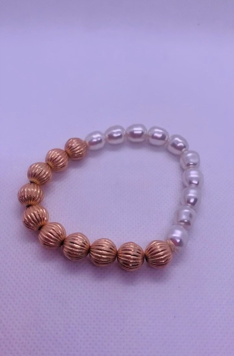 Pearl w/ Gold Bead Stretch Bracelet - Cowtown Bling N Things