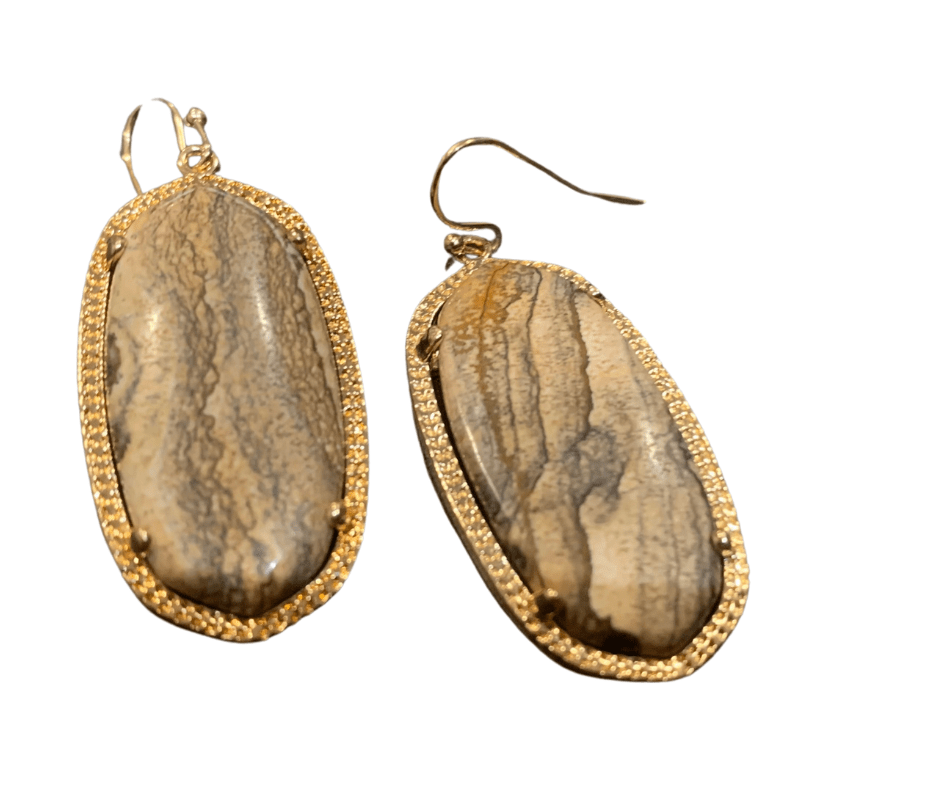 Picture Jasper Stone Gold Tone Earrings - Cowtown Bling N Things
