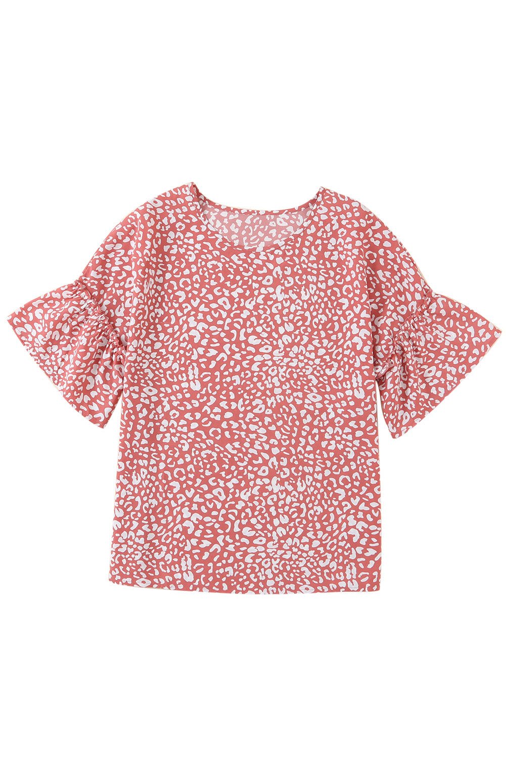 Pink Leopard Print Casual Flounce Sleeve Blouse b - Cowtown Bling N Things