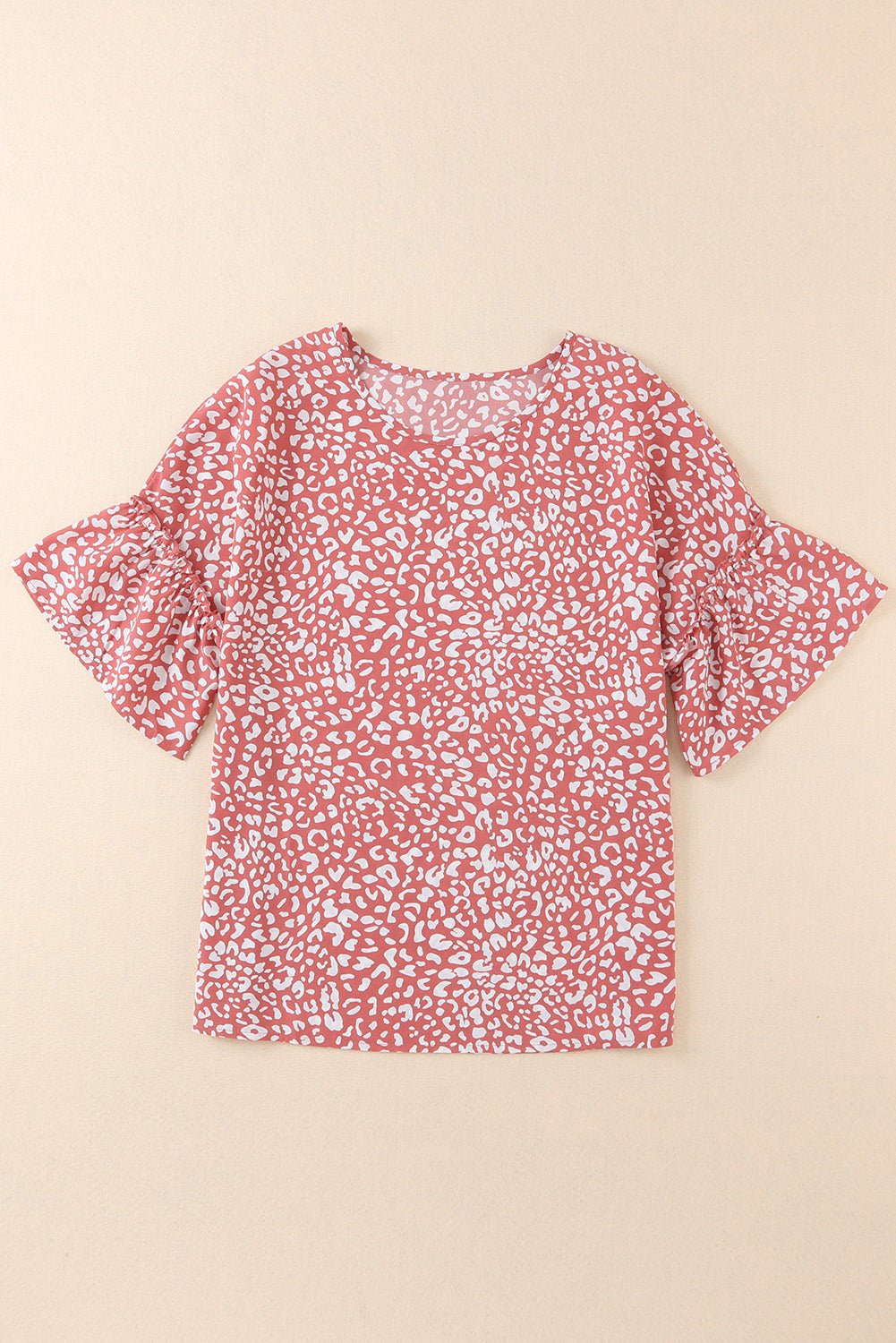 Pink Leopard Print Casual Flounce Sleeve Blouse b - Cowtown Bling N Things