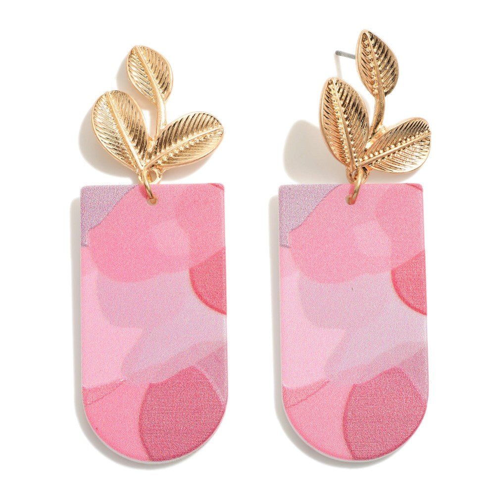 Pink Resin Drop Earrings With Gold Tone - Cowtown Bling N Things