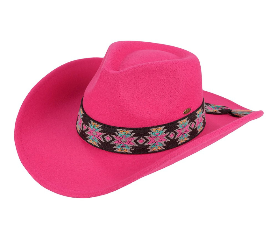C.C Southwest Pattern Band Vegan Felt Cowboy Hat - Cowtown Bling N Things