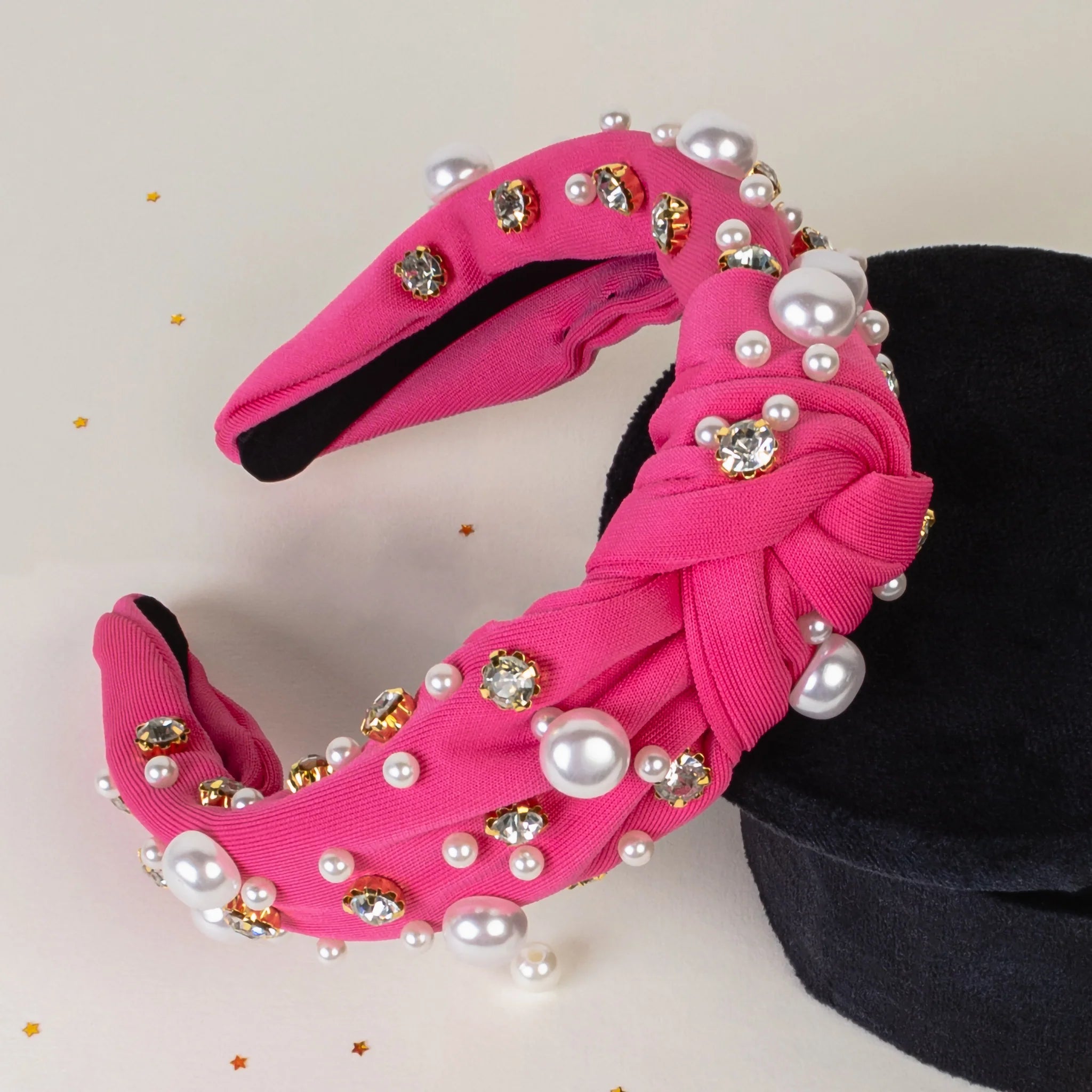 Pink Headband with pearls and rhinestones - Cowtown Bling N Things