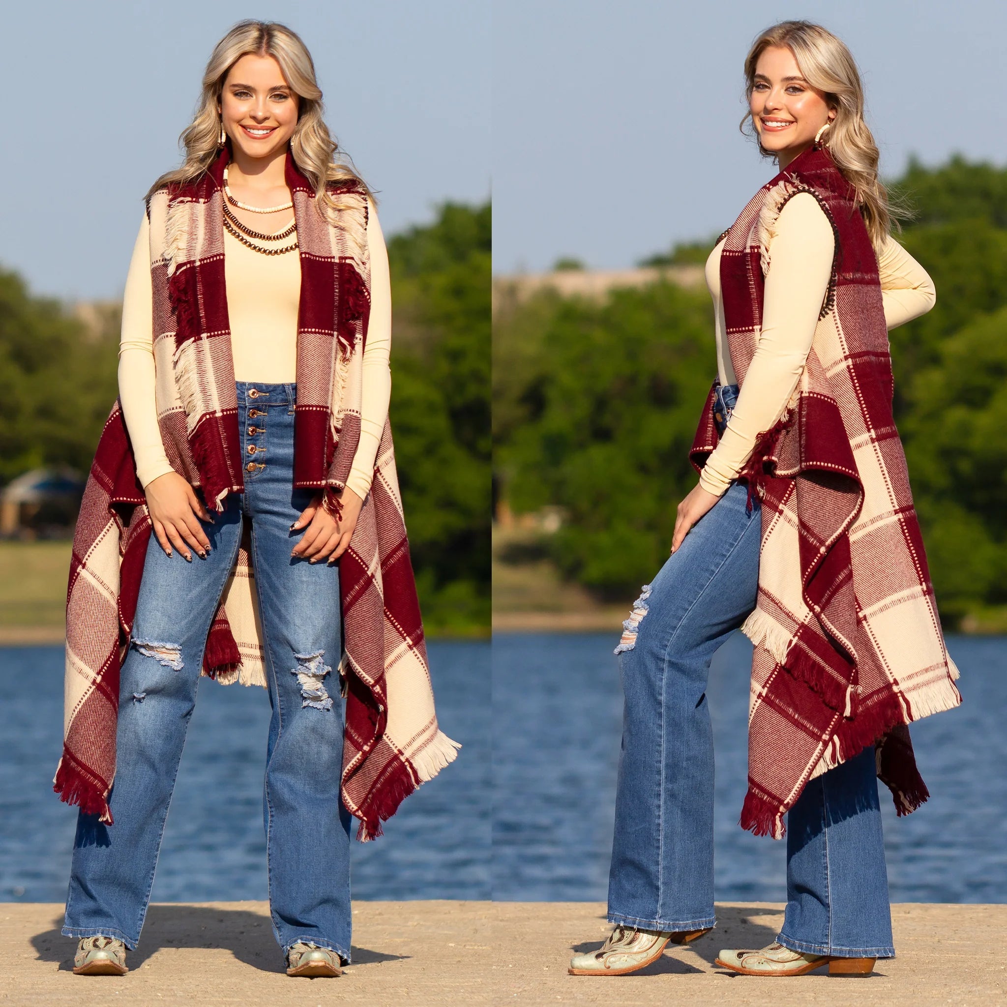 Plaid Vest with Fringe - Cowtown Bling N Things