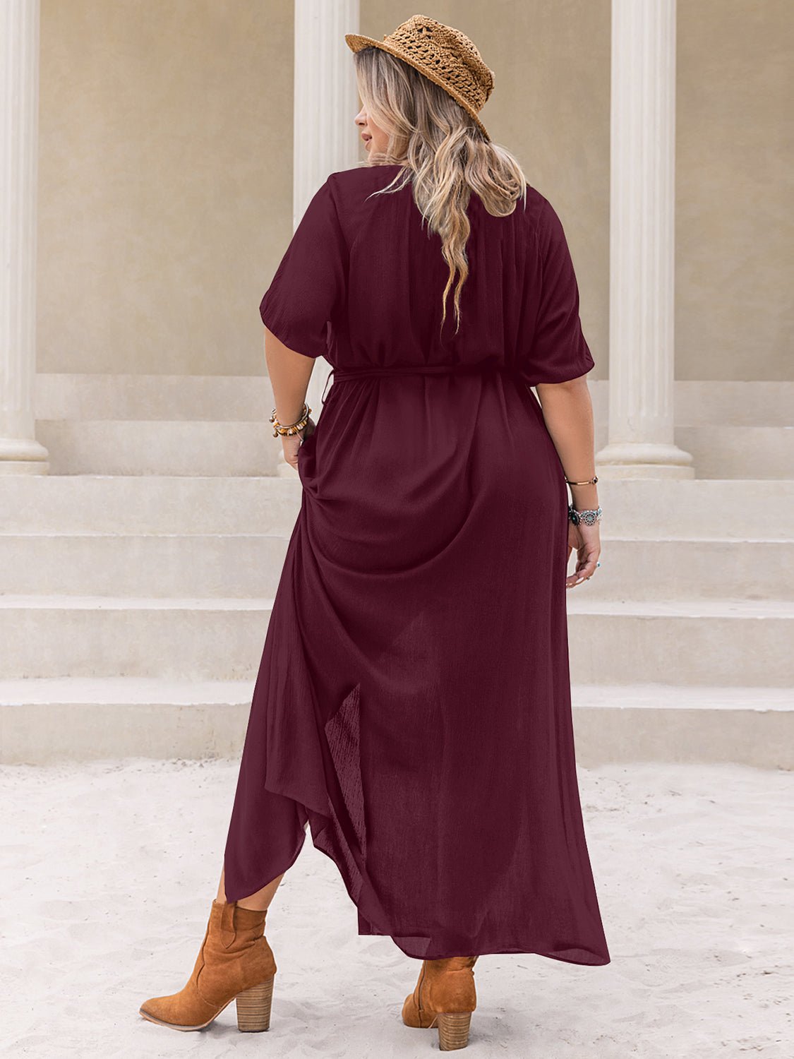 Plus Size Round Neck Half Sleeve Dress - Cowtown Bling N Things