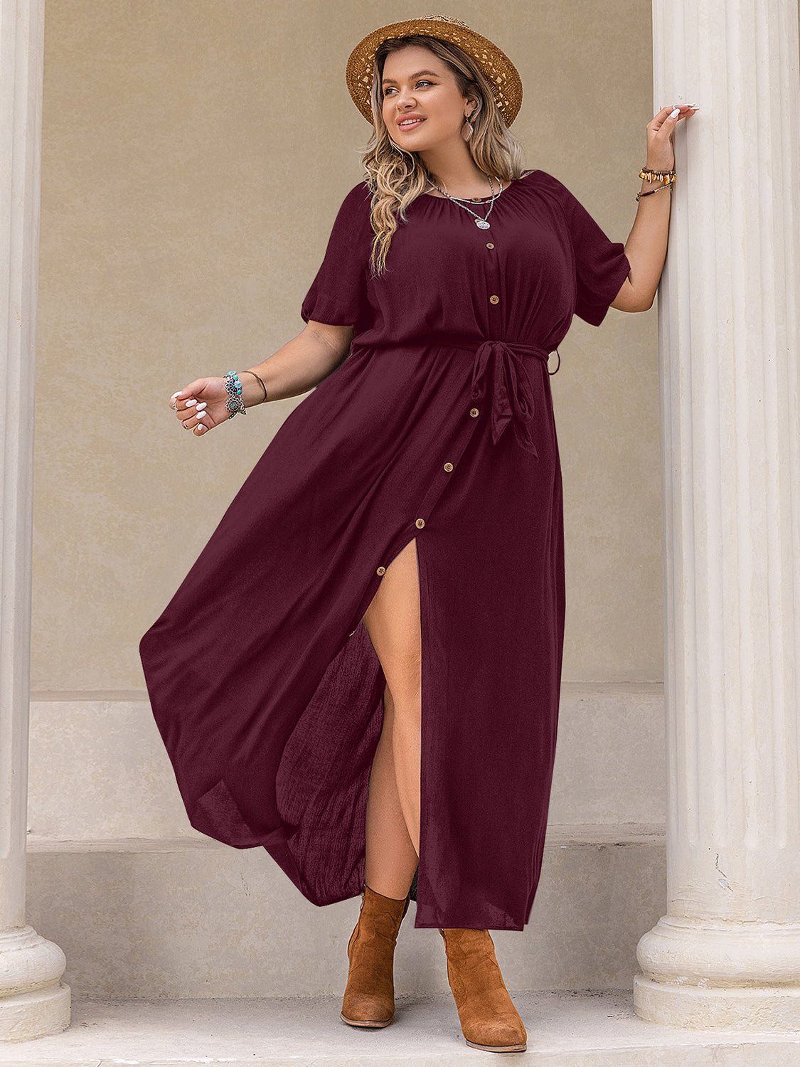 Plus Size Round Neck Half Sleeve Dress - Cowtown Bling N Things