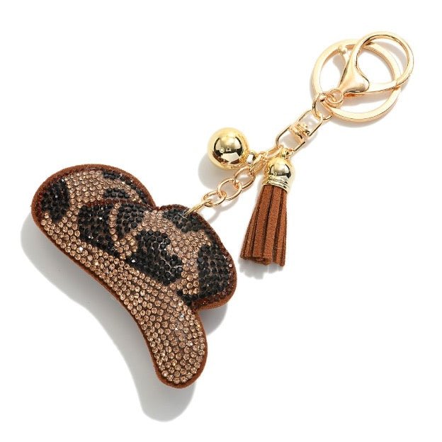 Plush Rhinestone Cowboy Hat Keychain With Leather Tassel - Cowtown Bling N Things