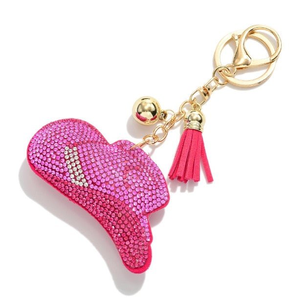 Plush Rhinestone Cowboy Hat Tassel Keychain - Cowtown Bling N Things