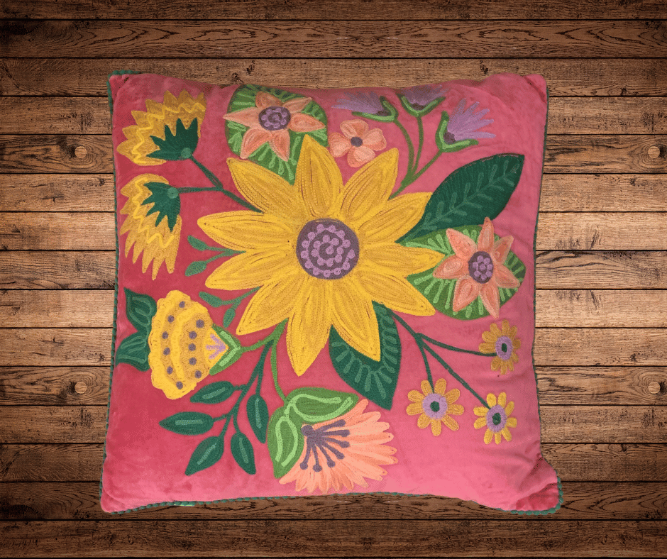 Precious Flowers Embroidered Fuschia Pillow - Cowtown Bling N Things