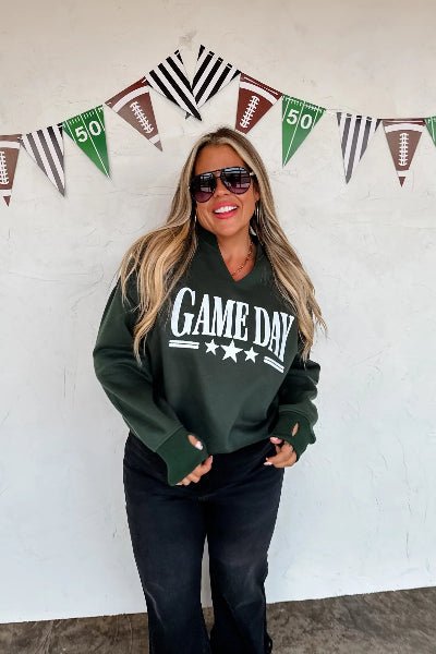 PREORDER: Blakeley Kickoff Cut Sweatshirt – Game Day Graphic, Fleece Lined, Thumbhole Cuffs | Preorder Ends 8/26 - Cowtown Bling N Things