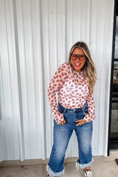 PREORDER: Football Mesh Long Sleeve Top – Sheer, Stretchy, Layer - Friendly | Preorder Ends 8/26 - Cowtown Bling N Things