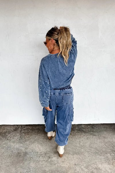 PREORDER: Friday Night Pearls Set – Stretchy Washed Denim, Cargo Joggers & Cropped Top | Preorder Ends 8/26 - Cowtown Bling N Things
