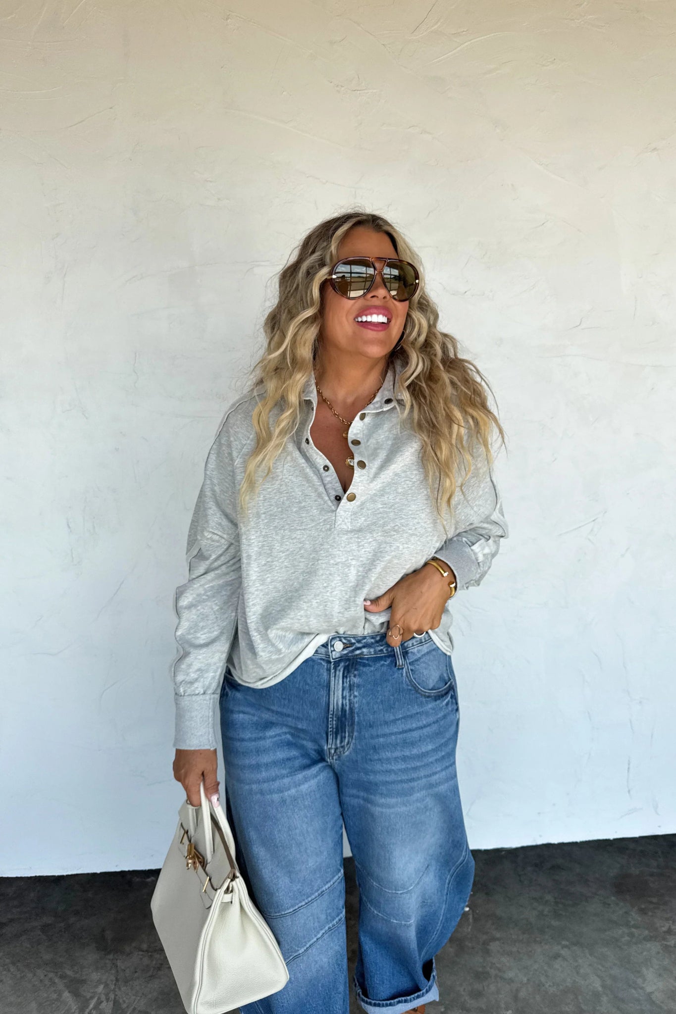 PREORDER: Longer Length Marley Snap Button Sweatshirt - Cowtown Bling N Things