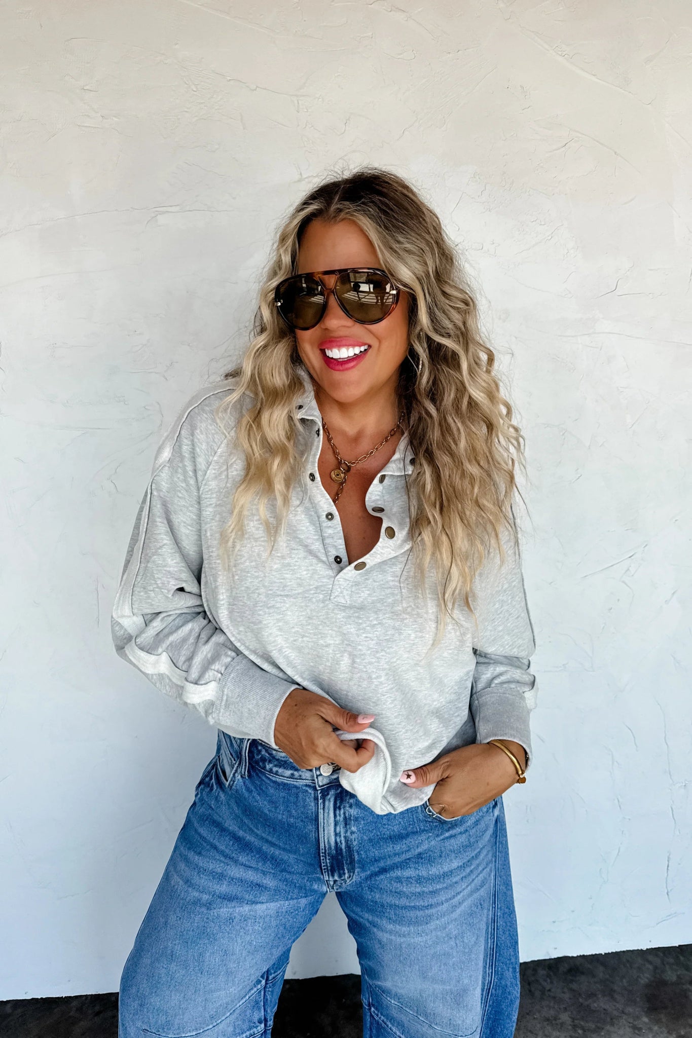 PREORDER: Longer Length Marley Snap Button Sweatshirt - Cowtown Bling N Things