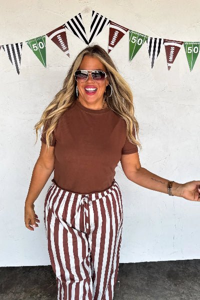 PREORDER: Tailgate Stripe Boxer Pants– Wide - Leg Cotton Lounge Pant with Contrast Pockets | Preorder Ends 8/26 - Cowtown Bling N Things