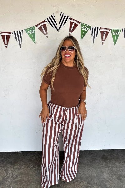 PREORDER: Tailgate Stripe Boxer Pants– Wide - Leg Cotton Lounge Pant with Contrast Pockets | Preorder Ends 8/26 - Cowtown Bling N Things
