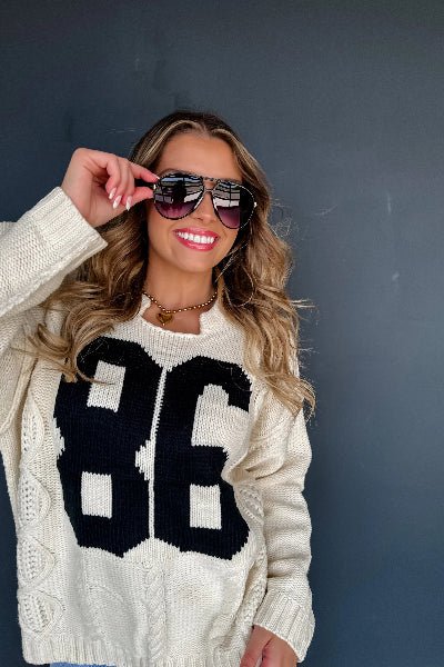 PREORDER: Varsity 86 Sweatshirt– Chunky Knit, Vintage Graphic, Relaxed Fit | Preorder Ends 8/26 - Cowtown Bling N Things